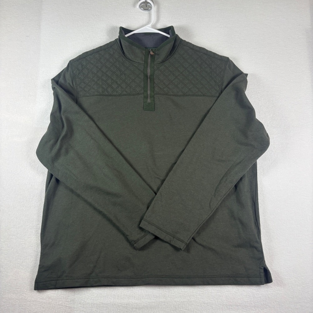 GH Bass Mens XXL Quarter Zip Pullover Green Quilted Shoulder Mock Neck Sweater‎